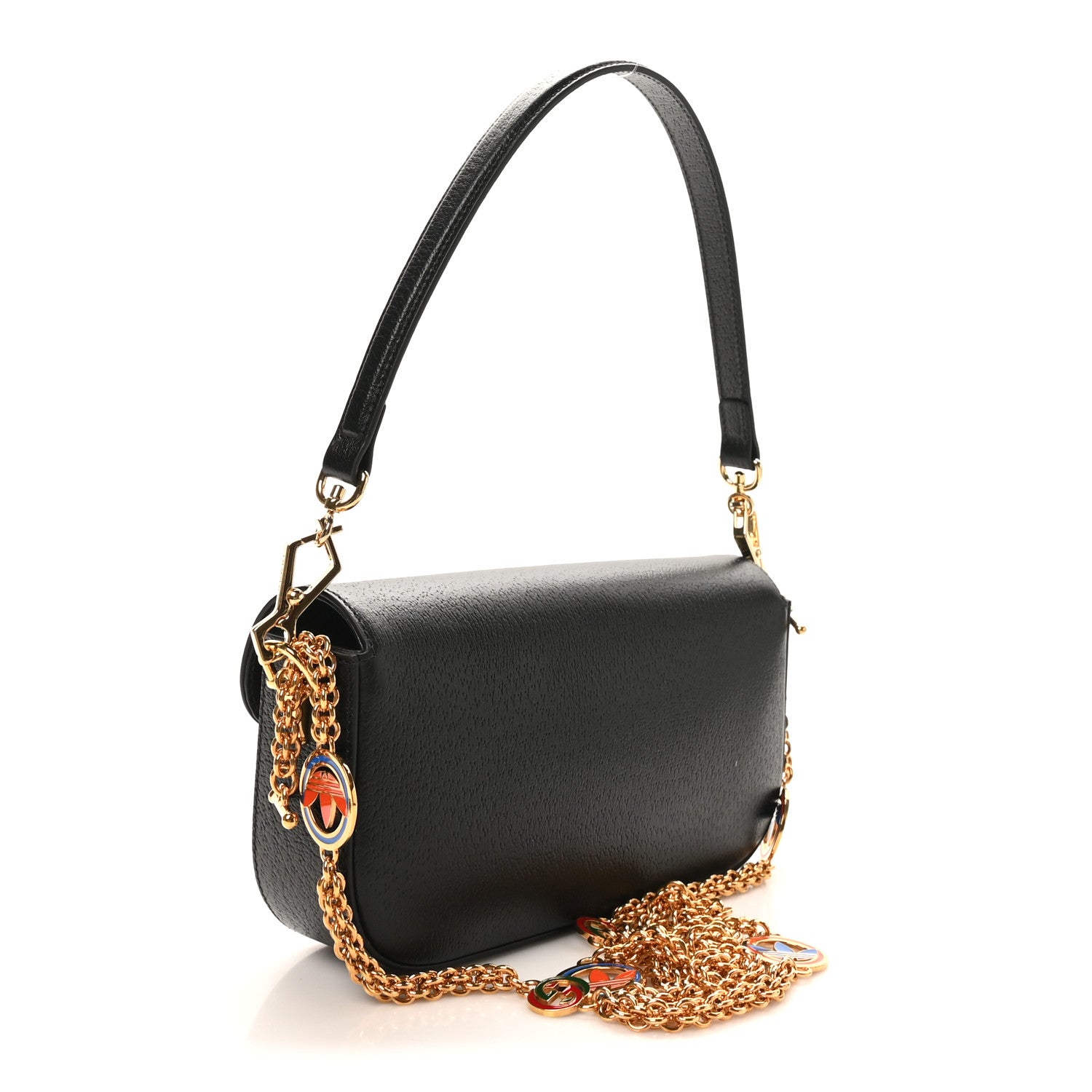 Gucci X ADIDAS Textured Dollar Calfskin Web Small Trefoil Horsebit 1955 Shoulder Bag Black Off White 3 of 10