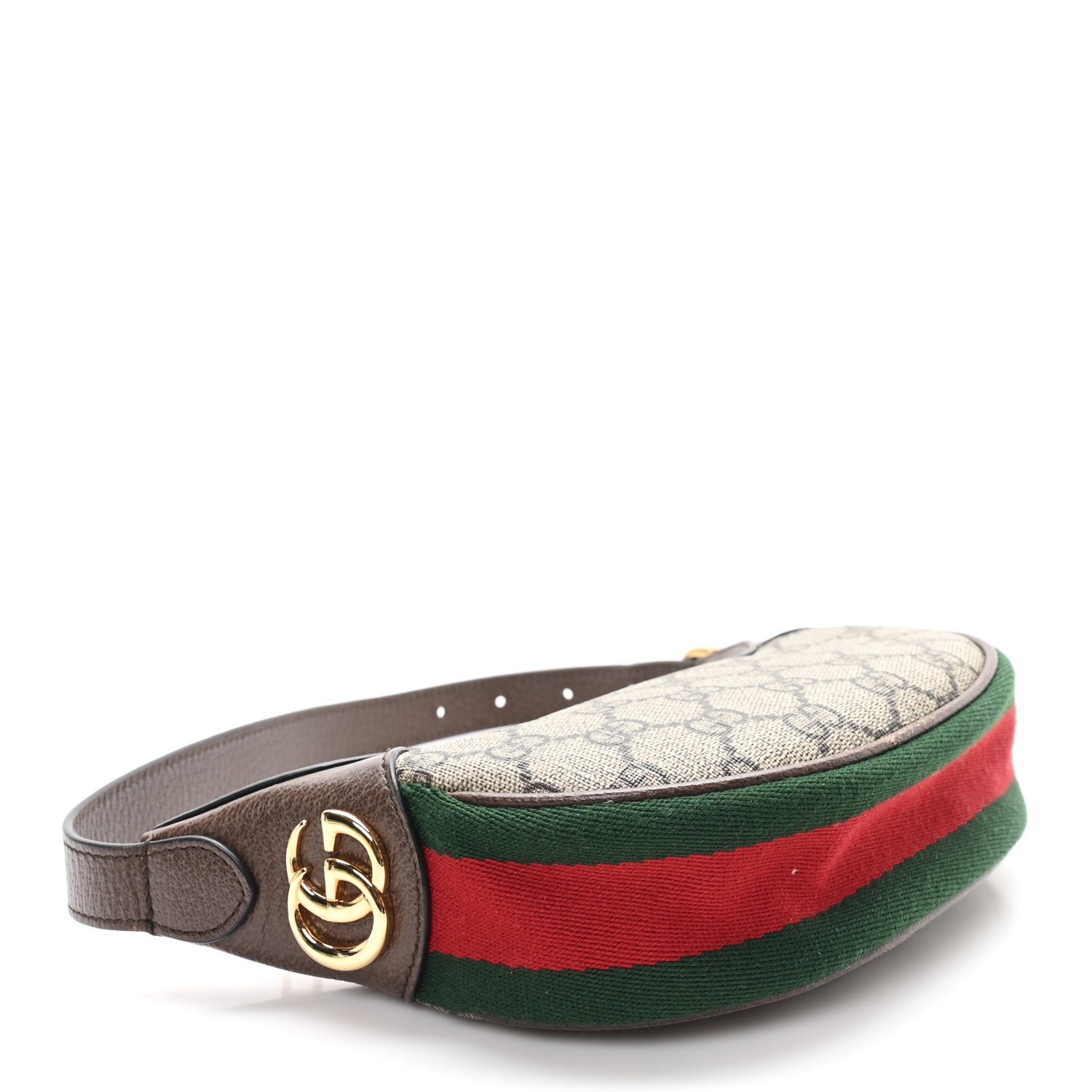 Gucci GG Supreme Monogram Textured Calfskin Web Mini Ophidia Half Moon Hobo Beige Ebony New Acero 4 of 11