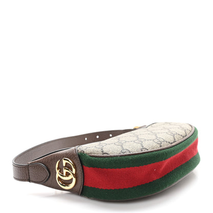 Gucci GG Supreme Monogram Textured Calfskin Web Mini Ophidia Half Moon Hobo Beige Ebony New Acero 4 of 11