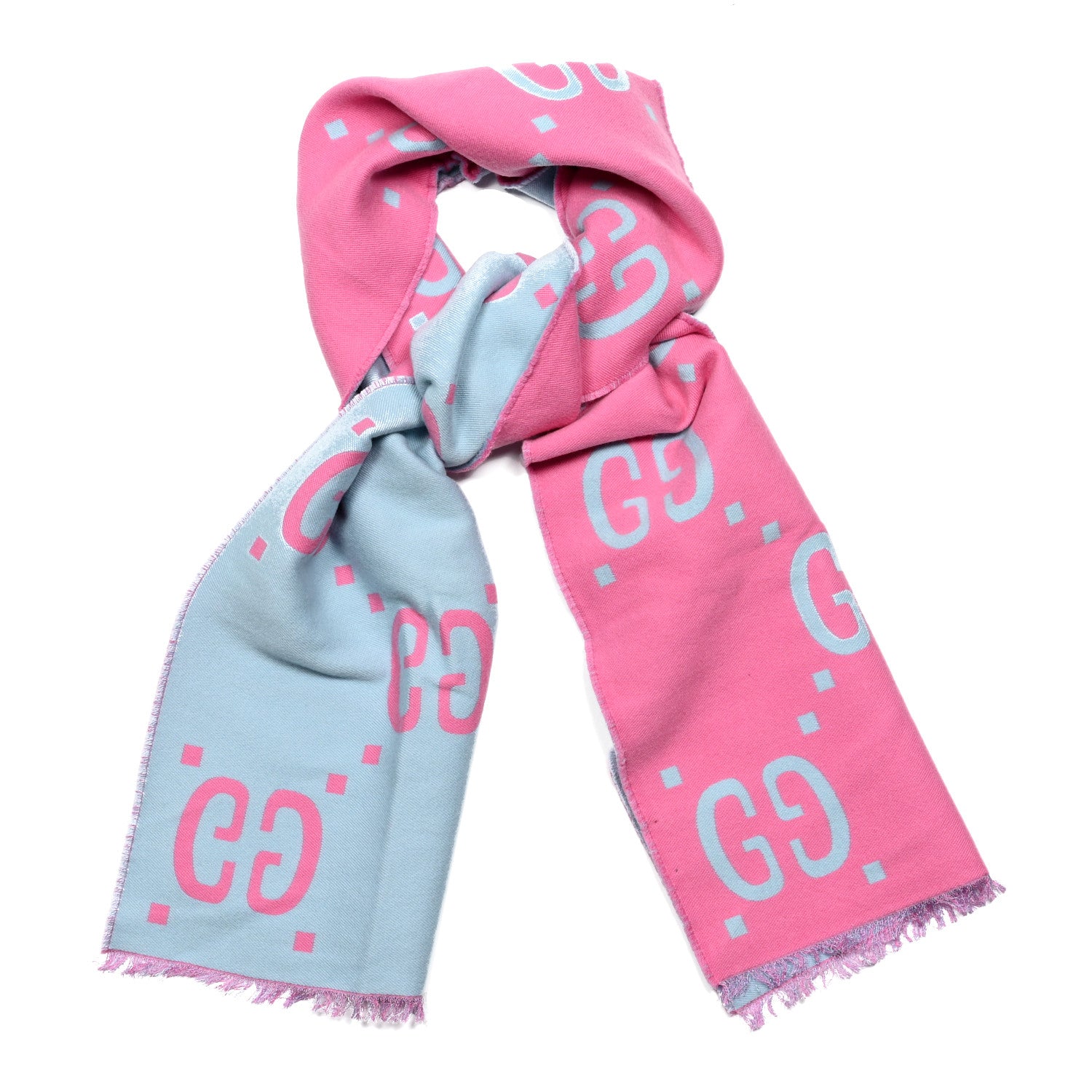 Gucci Wool Silk Monogram Jumbo GG Freedom Scarf Roseate Sky Blue 1 of 4