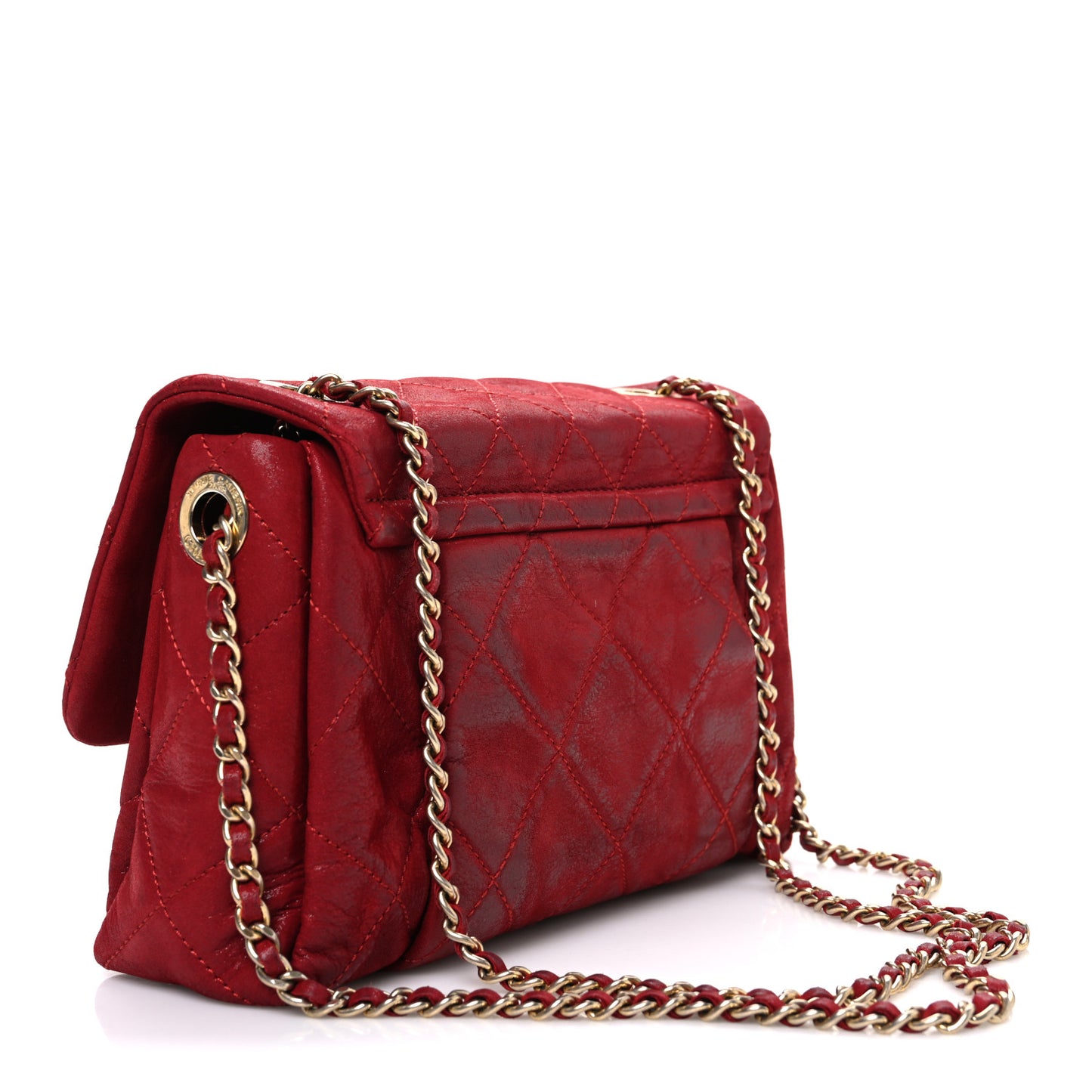 Iridescent Calfskin Quilted Small Chic Quilt Flap Red