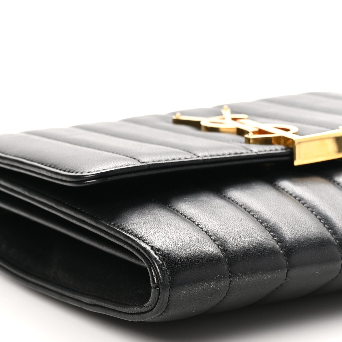 Lambskin Matelasse Monogram Vicky Chain Wallet Black