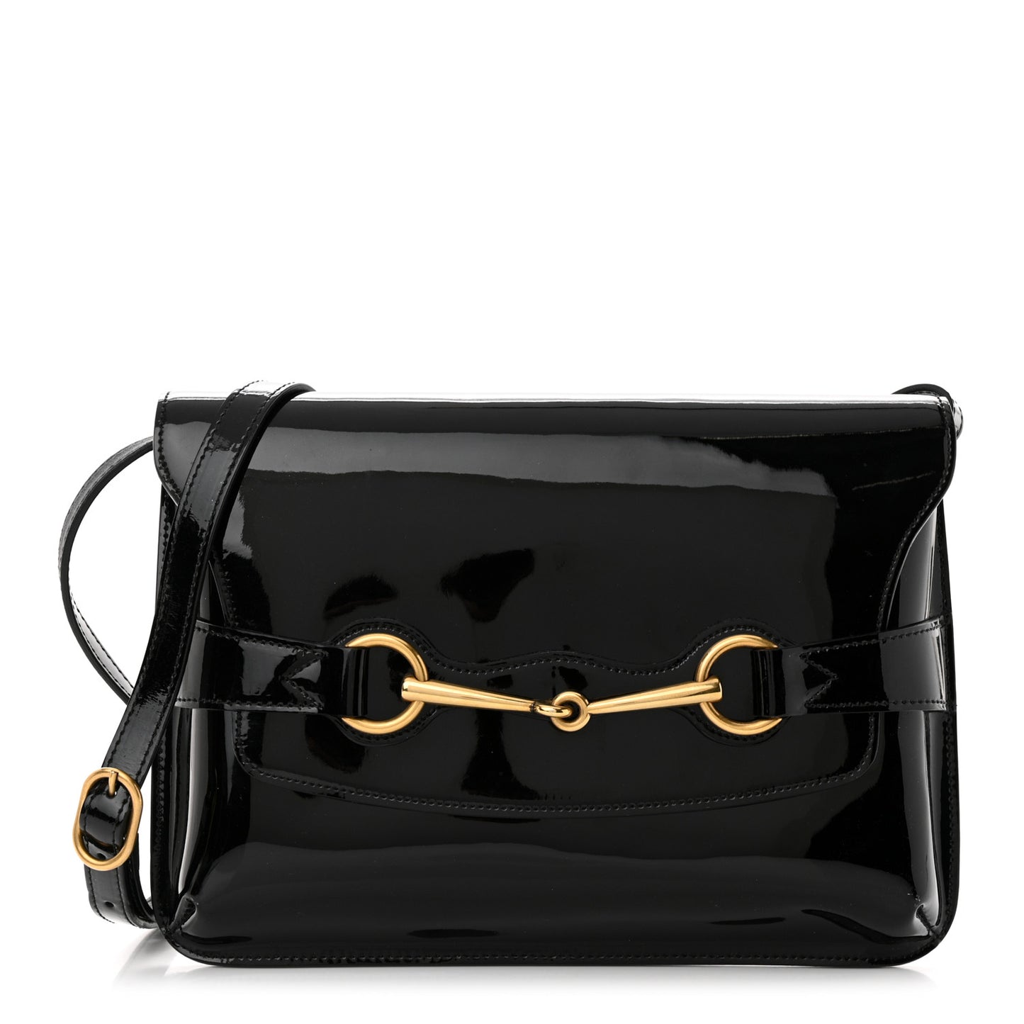 Patent Large Bright Bit Shoulder Bag Black