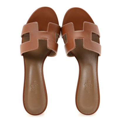 Hermes Calfskin Oasis Sandals 39.5 Gold 2 of 9