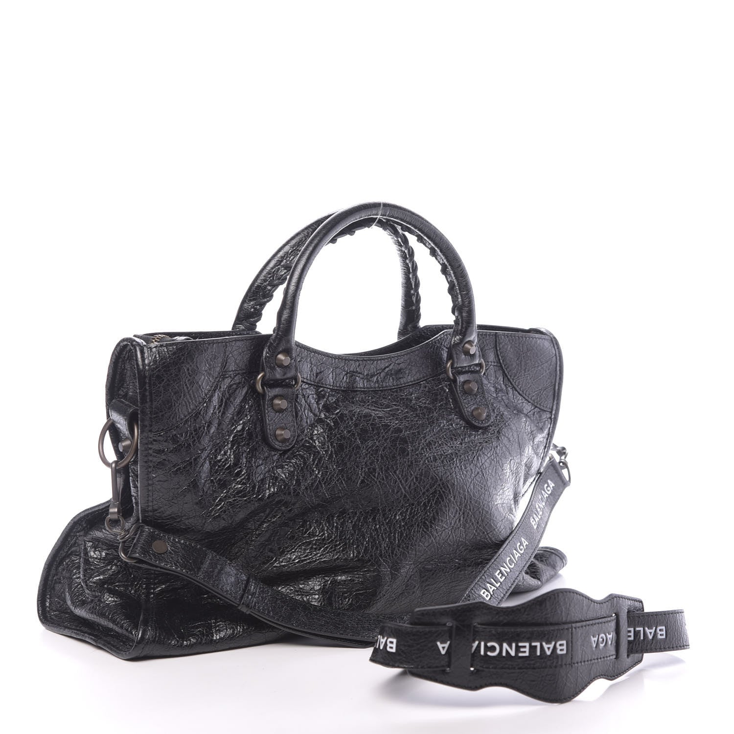 Balenciaga Agneau Classic Hardware City Logo Strap Black White 3 of 10