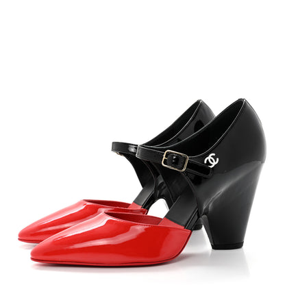Chanel Patent Calfskin CC Pumps 38 Red Black 3 of 8