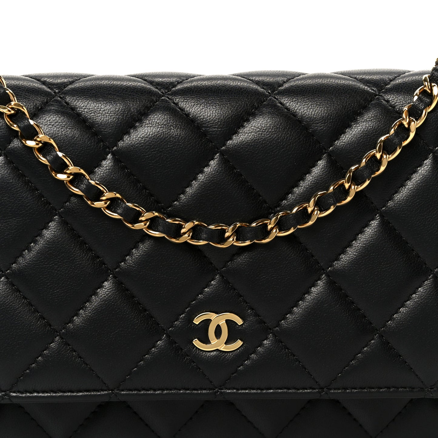 Lambskin Quilted Wallet On Chain WOC Black