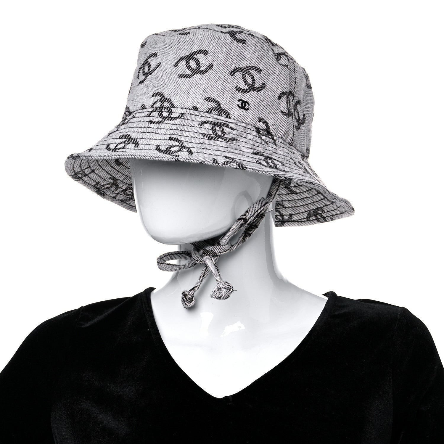 Chanel Denim CC Bucket Hat M White Black 2 of 7