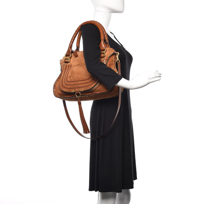 Chloe Suede Calfskin Braided Medium Marcie Satchel Caramel 3 of 14