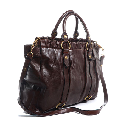 Miu Miu Leather Vitello Lux Gathered Shopper Tote Brown 3 of 8