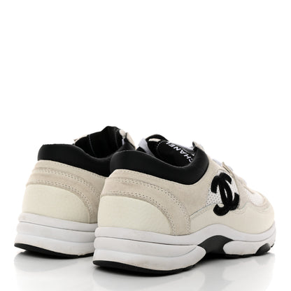 Chanel Mesh Suede Calfskin Grained Calfskin Womens CC Sneakers 38 White Black 4 of 8