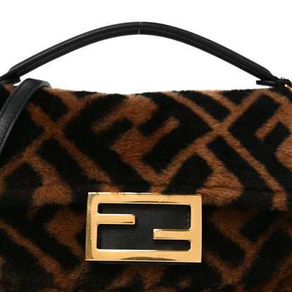 Fendi Shearling Vitello Dolce Macro FF 1974 Mini Baguette Tobacco Black 8 of 10