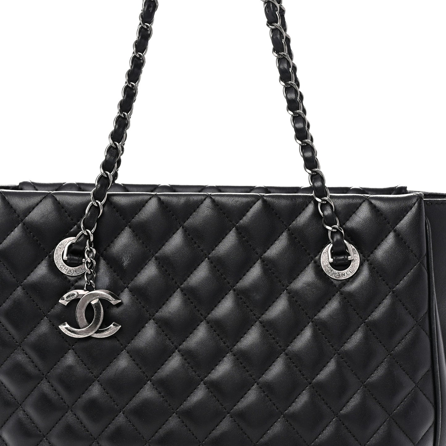 Lambskin Quilted Shopping Tote Black