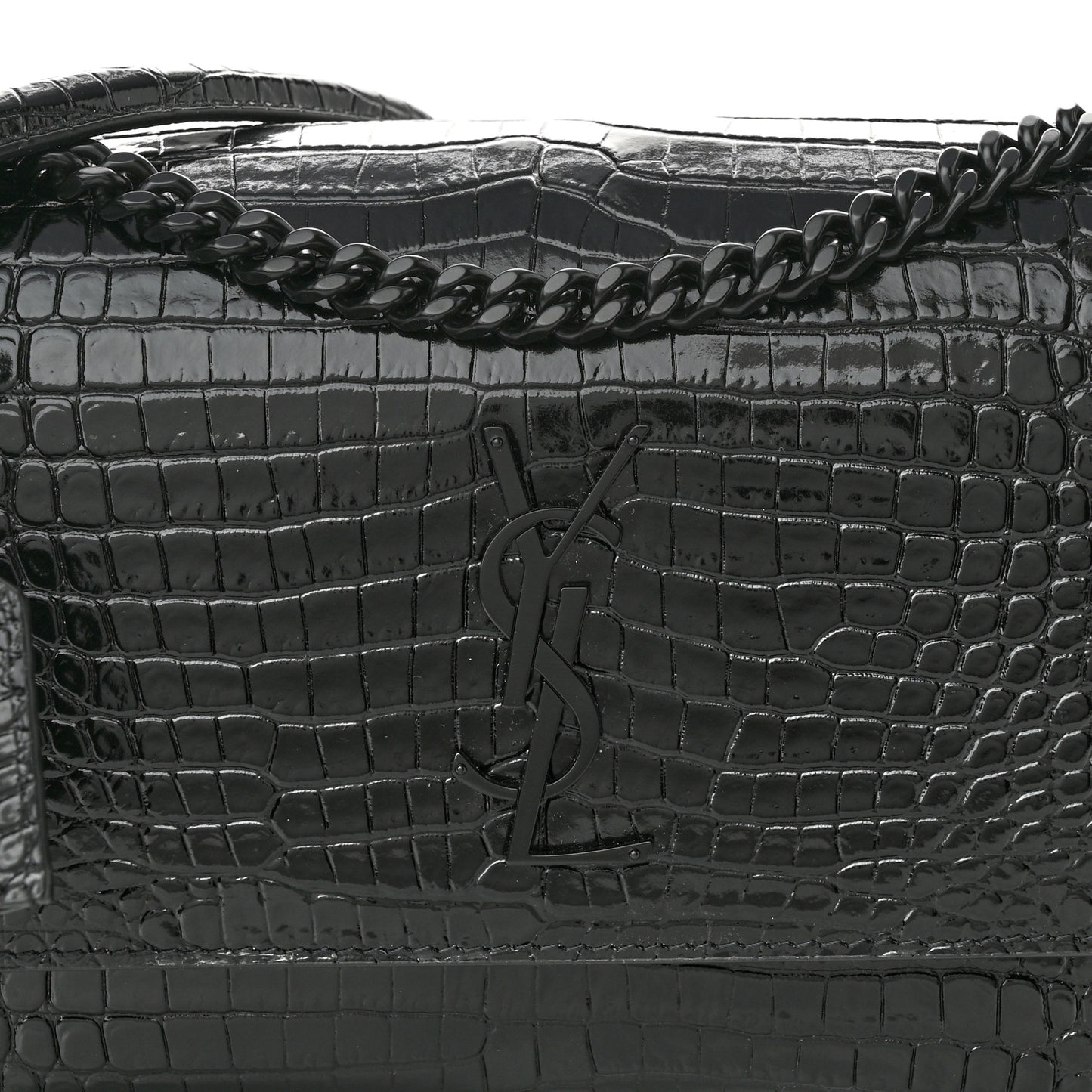 Calfskin Crocodile Embossed Medium Monochrome Monogram Sunset Black