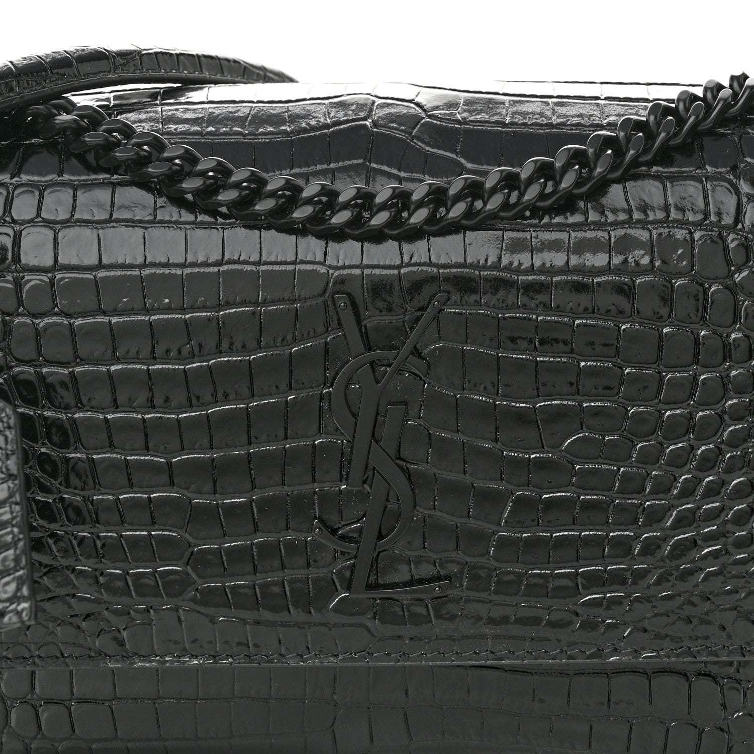 Saint Laurent Calfskin Crocodile Embossed Medium Monochrome Monogram Sunset Black 8 of 11