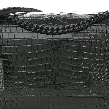 Saint Laurent Calfskin Crocodile Embossed Medium Monochrome Monogram Sunset Black 8 of 11