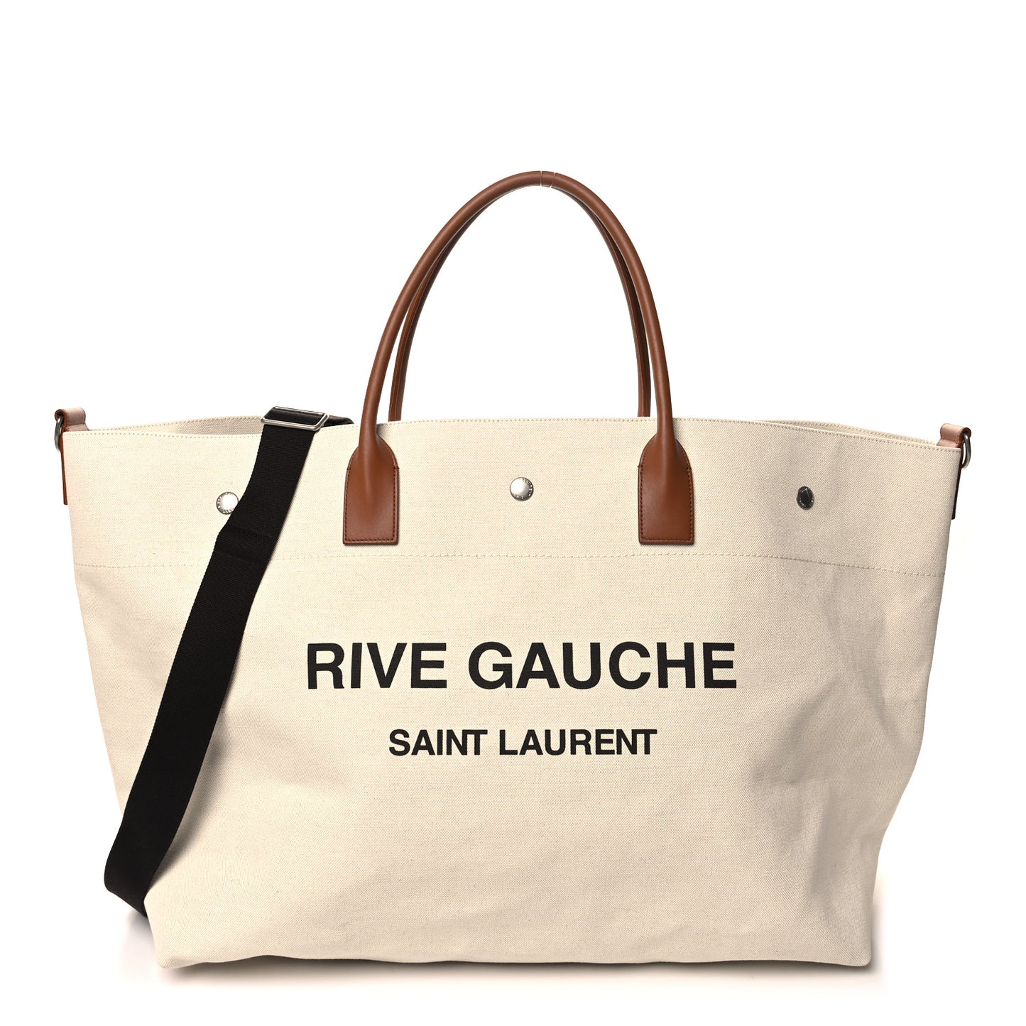 Linen Calfskin Rive Gauche Maxi Tote Grege et Noir