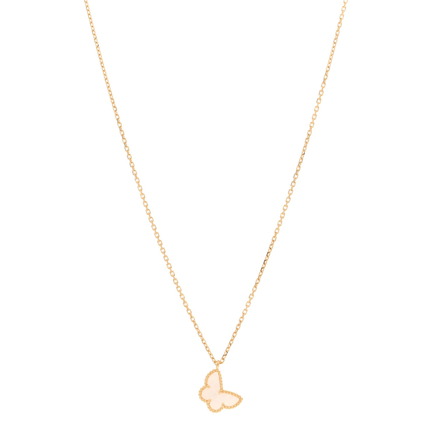 Van Cleef & Arpels 18K Yellow Gold Mother of Pearl Sweet Alhambra Butterfly Pendant Necklace 1 of 5