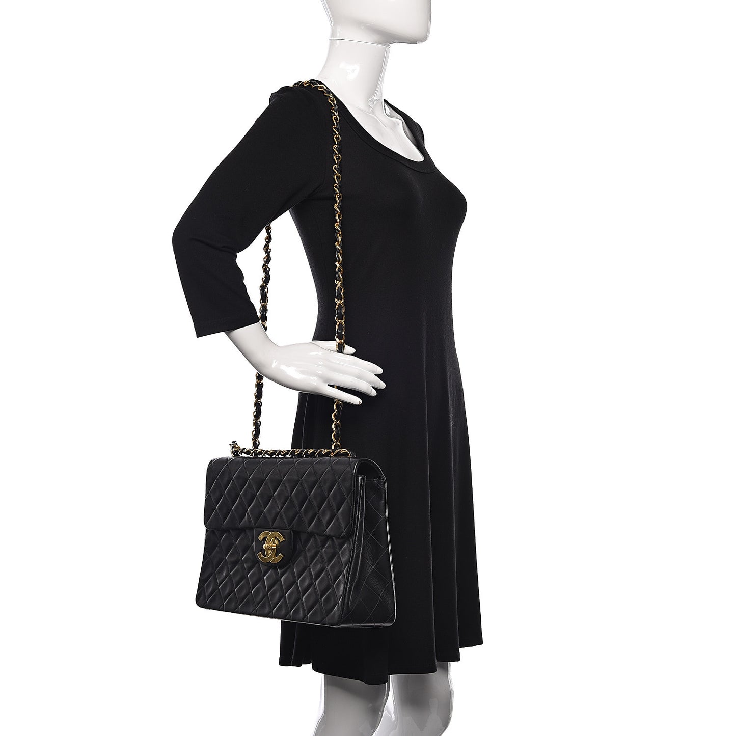 Lambskin Quilted XL Jumbo Single Flap Black