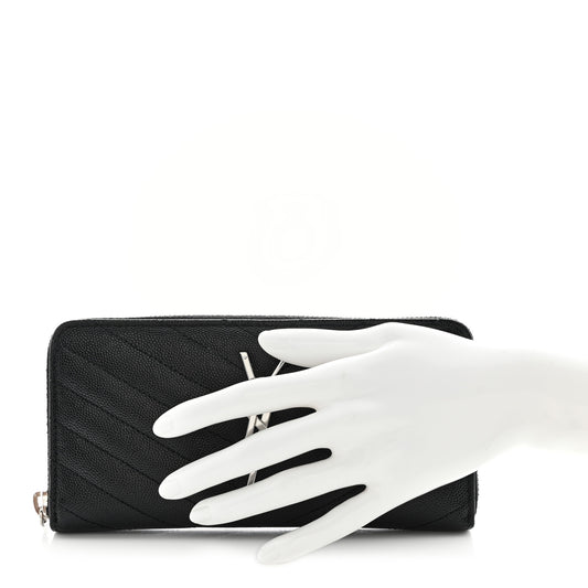 Grain De Poudre Matelasse Chevron Monogram Zip Around Wallet Black