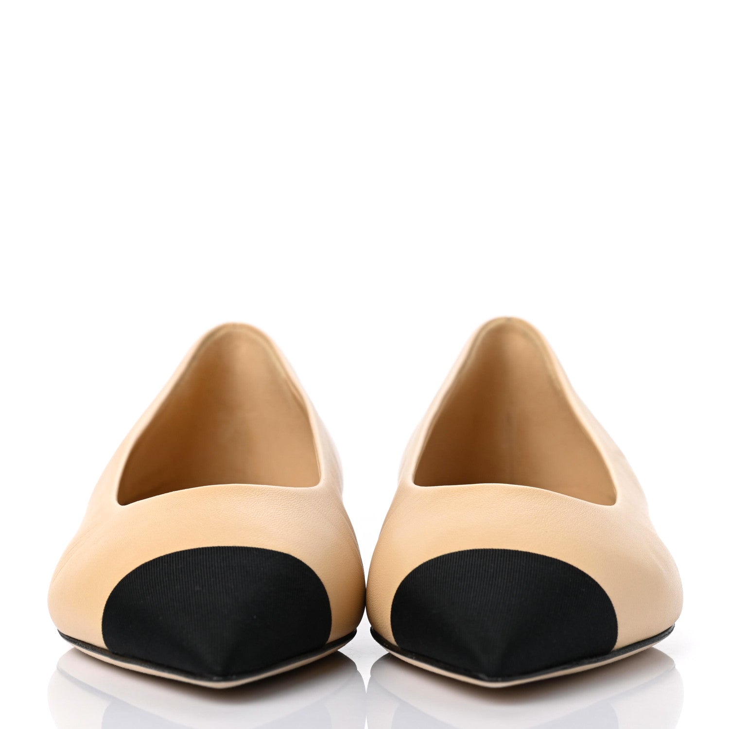 Chanel Lambskin Grosgrain Cap Toe Ballerina Flats 35.5 Beige Black 2 of 8