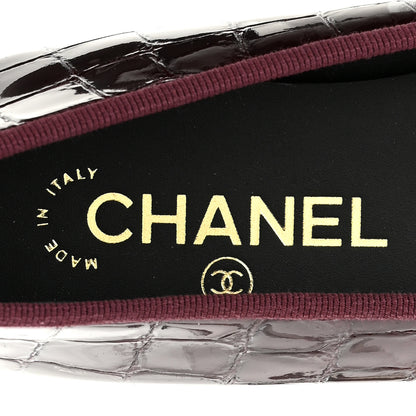 Chanel Patent Calfskin Crocodile Embossed Ballerina Flats 37 Dark Burgundy Black 7 of 10