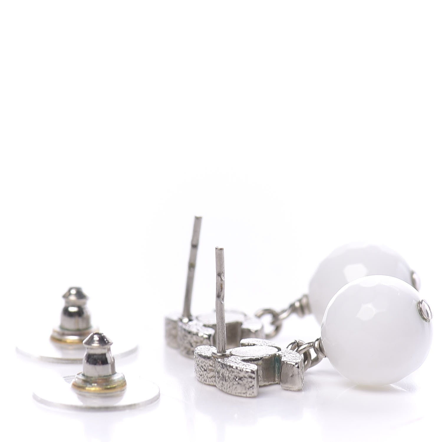 Chanel Pearl Glitter Enamel CC Drop Earrings Silver White 3 of 4