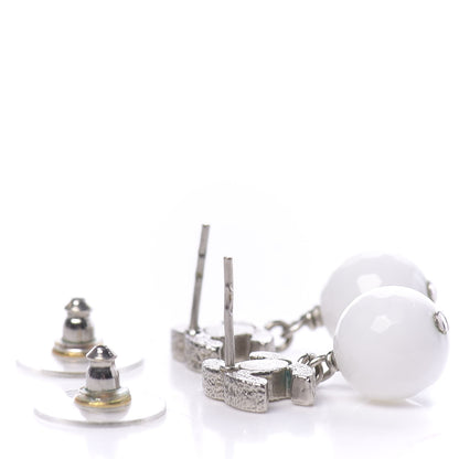 Chanel Pearl Glitter Enamel CC Drop Earrings Silver White 3 of 4