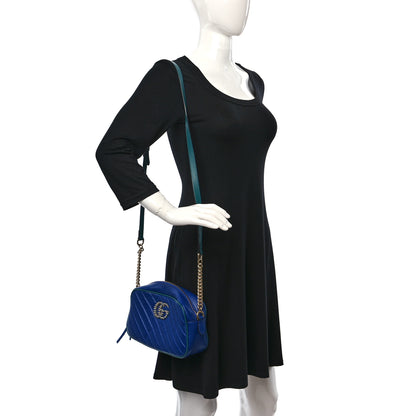 Gucci Azalea Calfskin Enamel Matelasse Diagonal Small Torchon GG Marmont Chain Shoulder Bag Imperial Blue Pavone 2 of 10