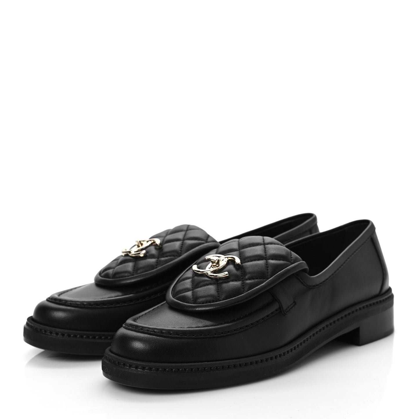 Lambskin Quilted CC Turnlock Loafers 39 Black