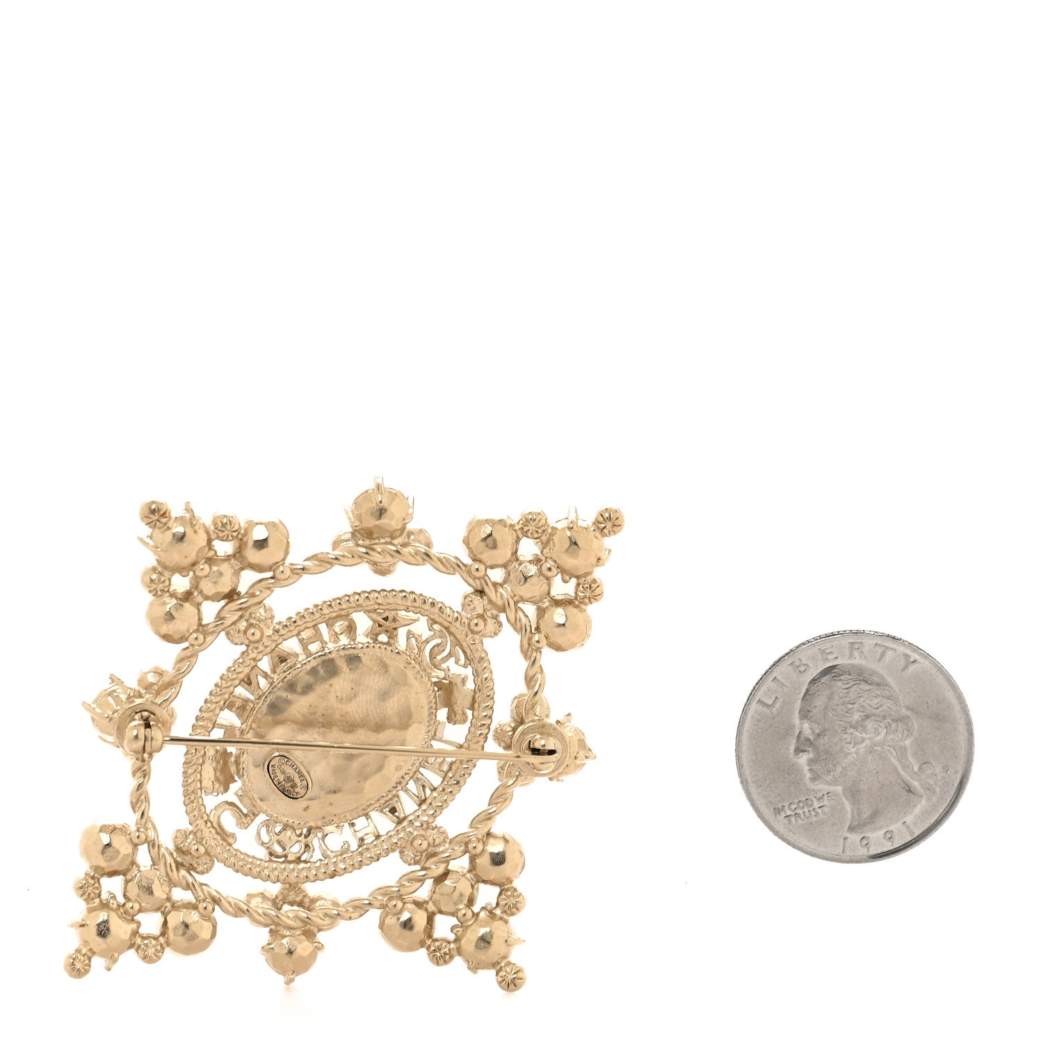 Chanel Pearl Crystal CC Brooch Gold 2 of 4