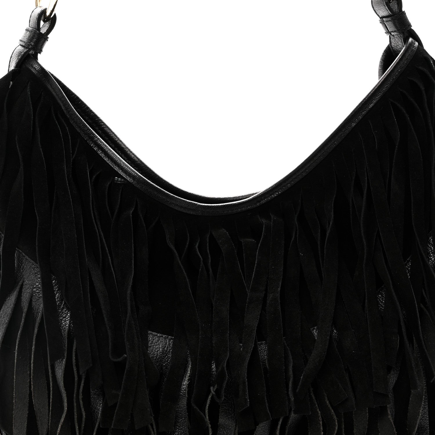 Saint Laurent Suede Calfskin Fringe Buffalo Horn Mombasa Hobo Black 8 of 11