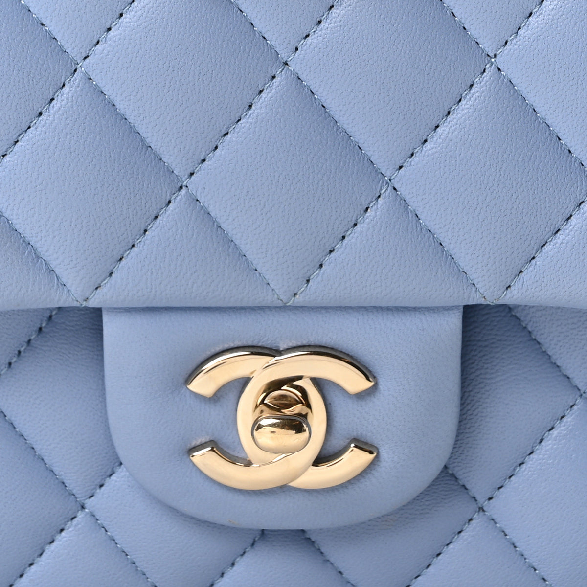 Lambskin Quilted Medium Double Flap Light Blue