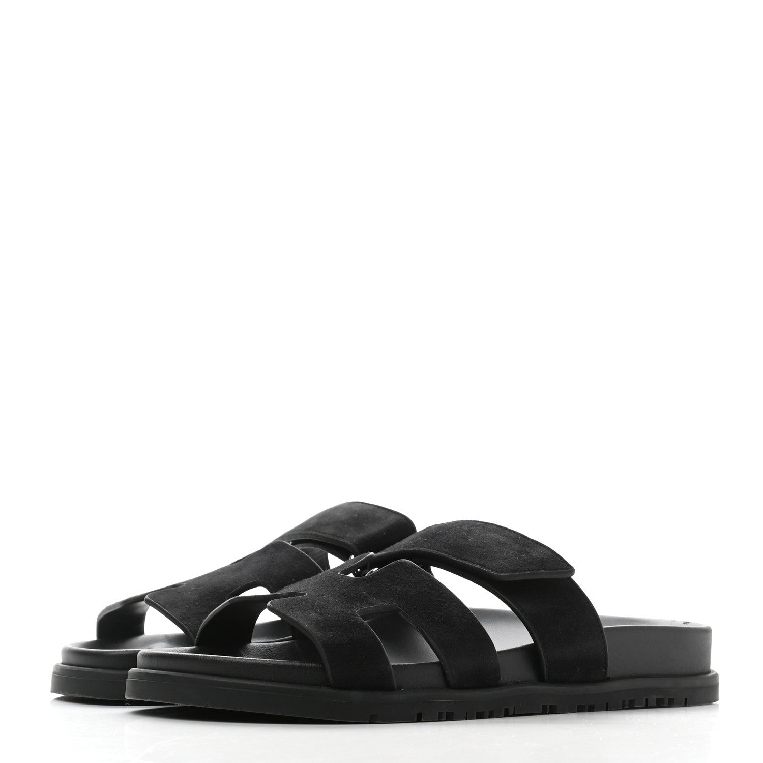 Hermes Suede Goatskin Womens Chypre Sandals 37 Black 3 of 9