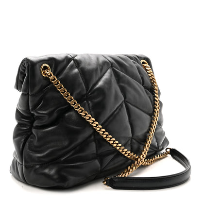 Saint Laurent Lambskin Quilted Medium Loulou Puffer Monogram Chain Satchel Black 3 of 9