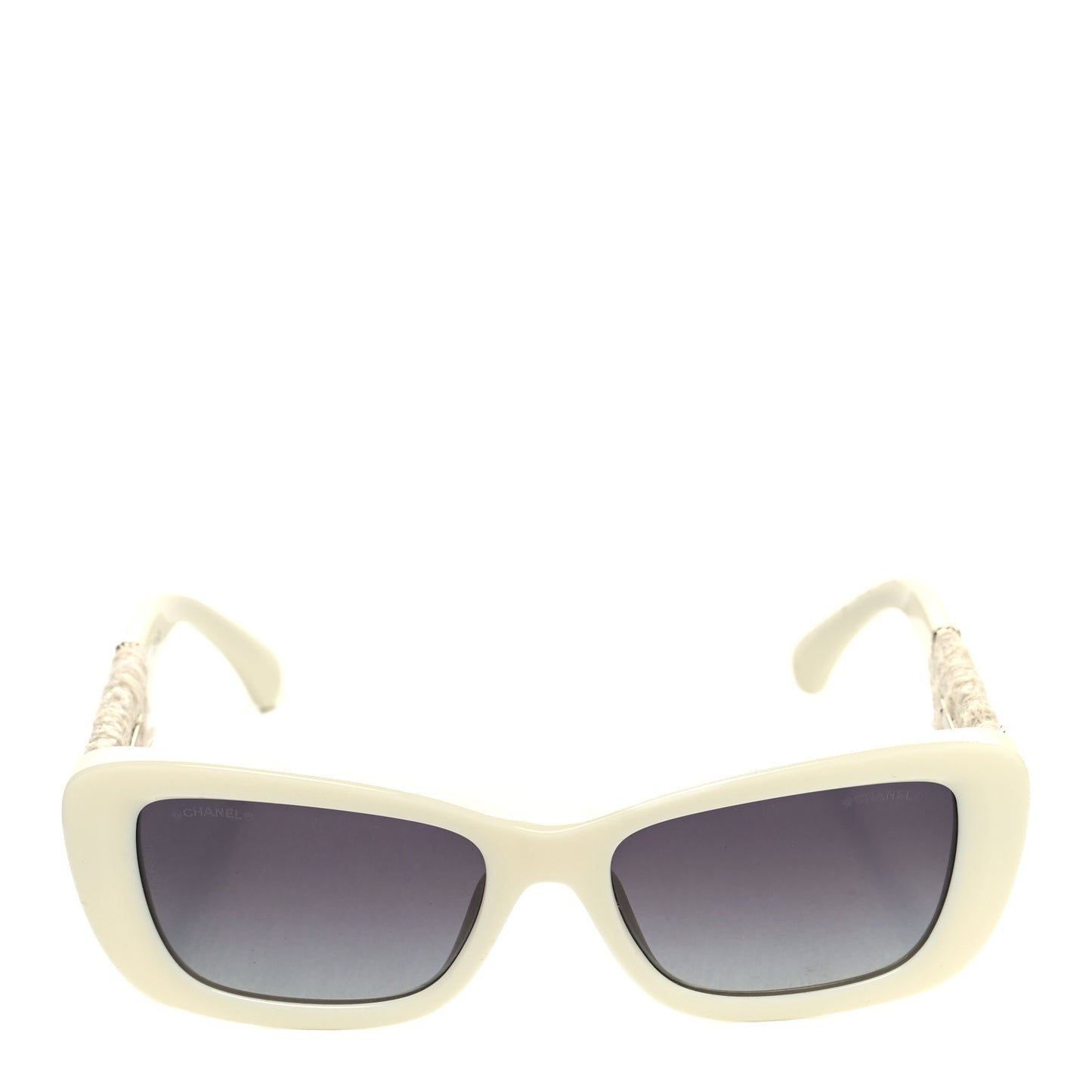 Acetate Tweed Wool CC Rectangle Sunglasses 5514 White