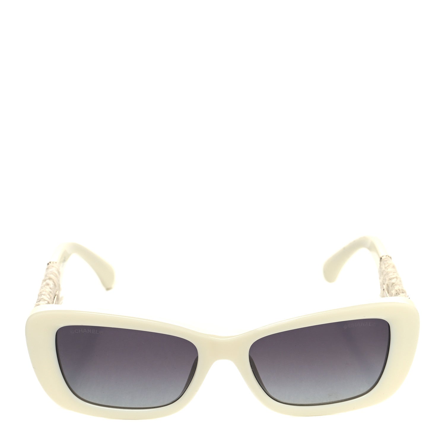 Chanel Acetate Tweed Wool CC Rectangle Sunglasses 5514 White 2 of 9