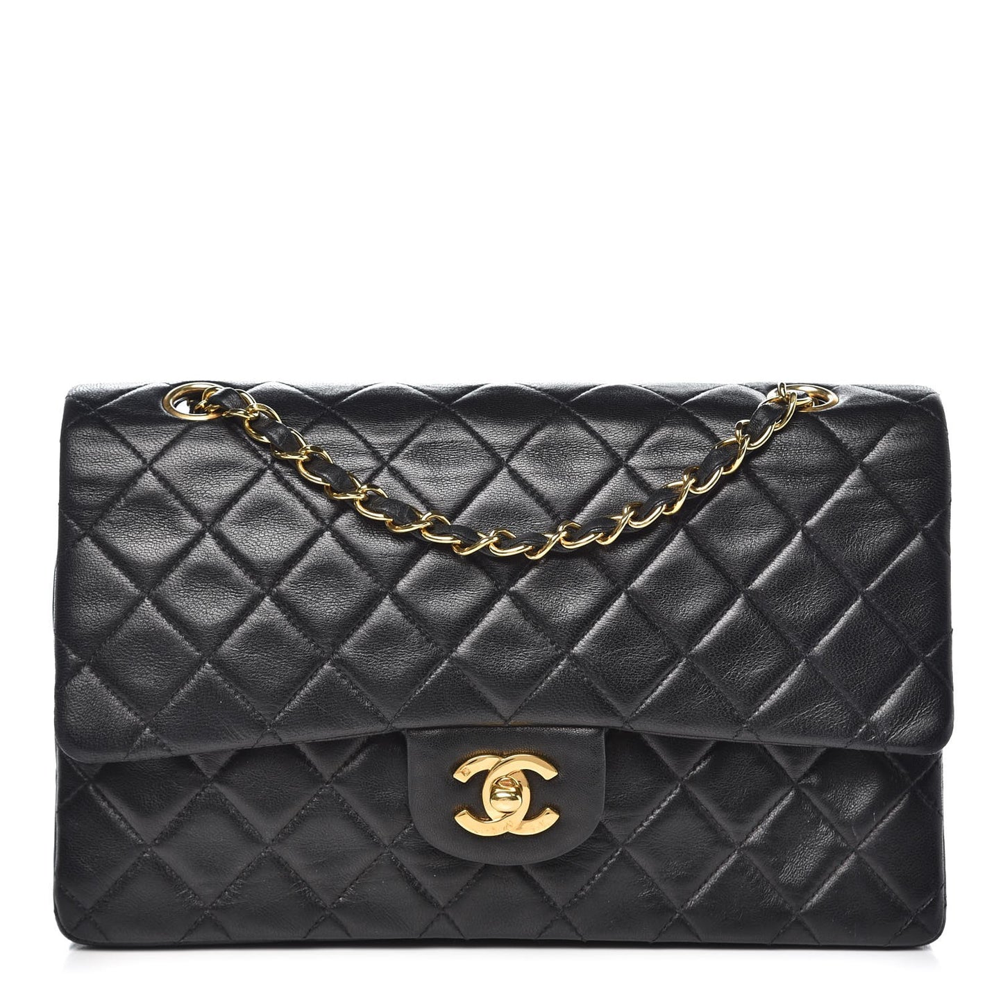 Lambskin Quilted Medium Double Flap Bag Black