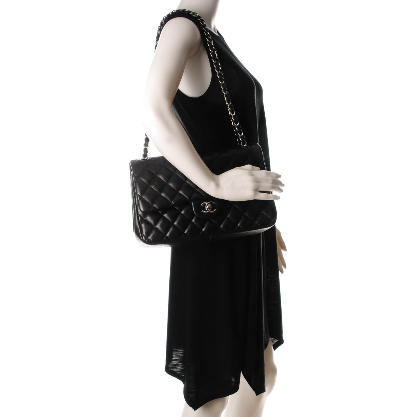 Lambskin Quilted Jumbo Double Flap Black