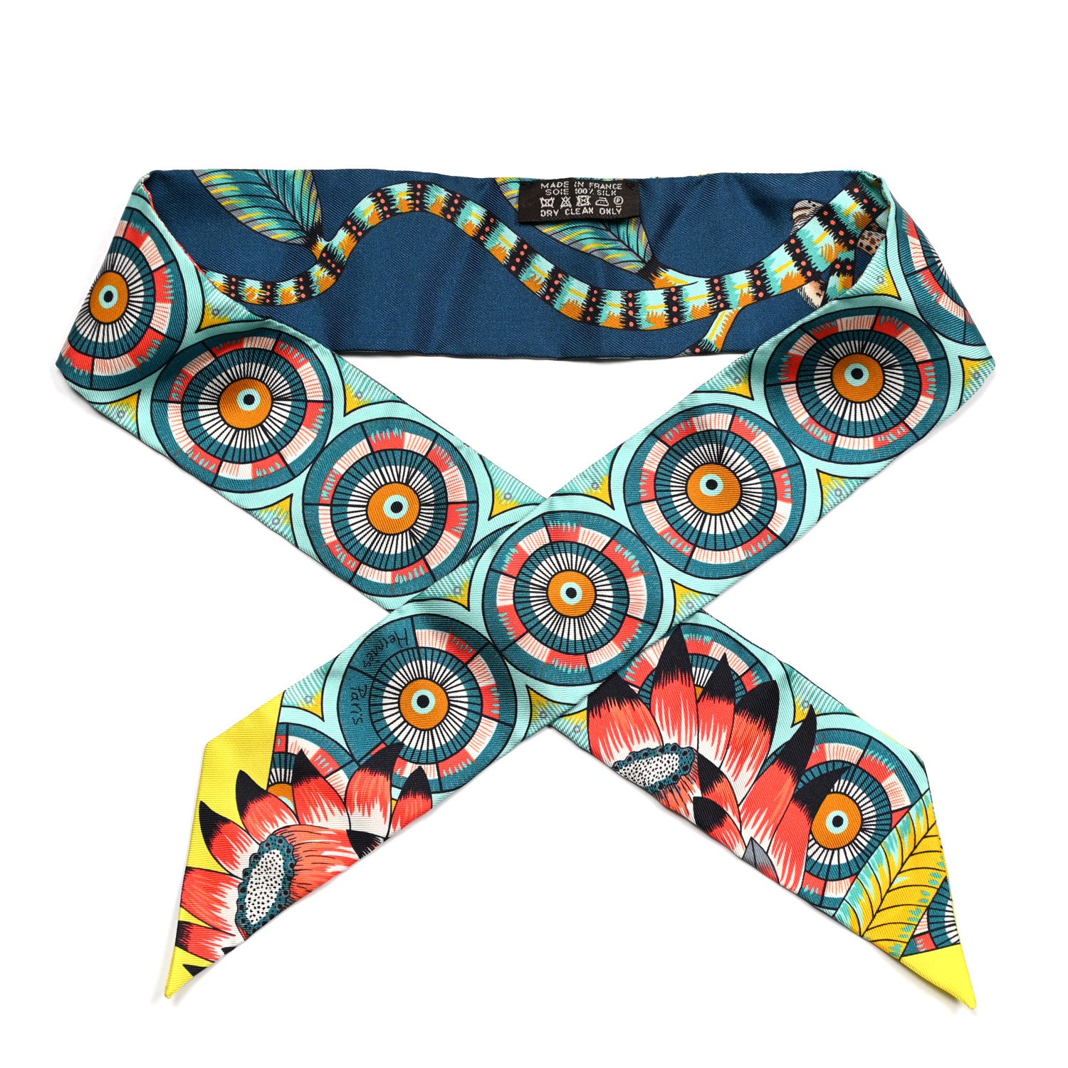 Hermes Silk The Savana Dance Twilly Turquoise Petrole Jaune 1 of 4