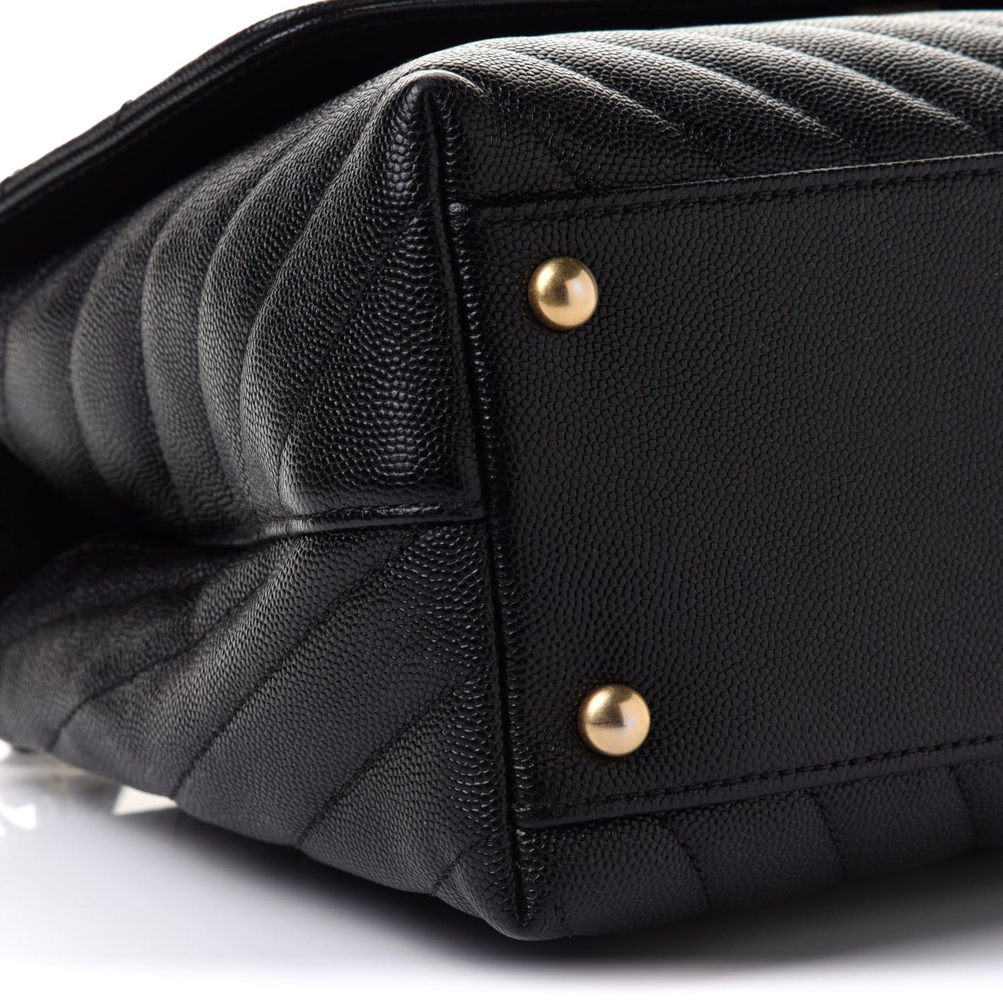 Caviar Chevron Quilted Small Coco Handle Flap Black
