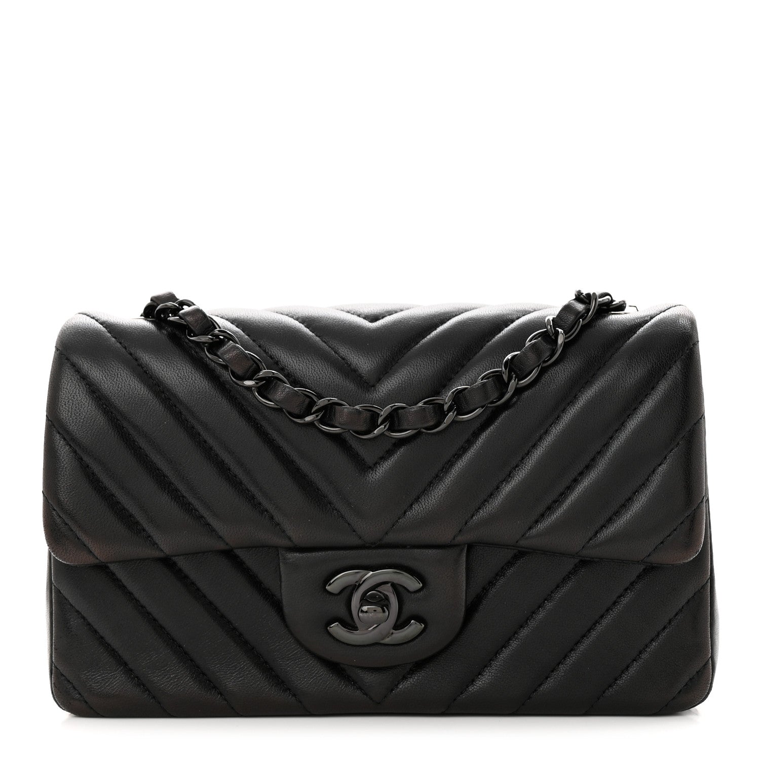 Chanel Lambskin Chevron Quilted Mini Rectangular Flap So Black 1 of 12