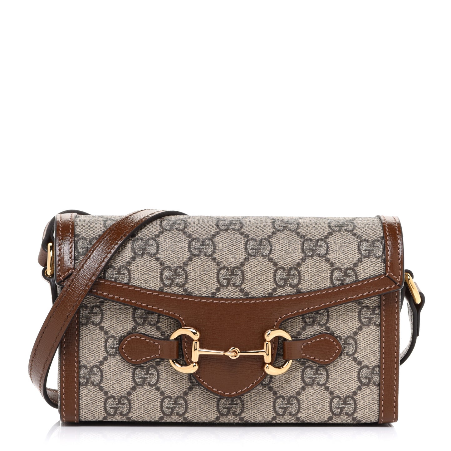 GG Supreme Monogram Mini Horsebit 1955 Shoulder Bag Beige Brown Sugar
