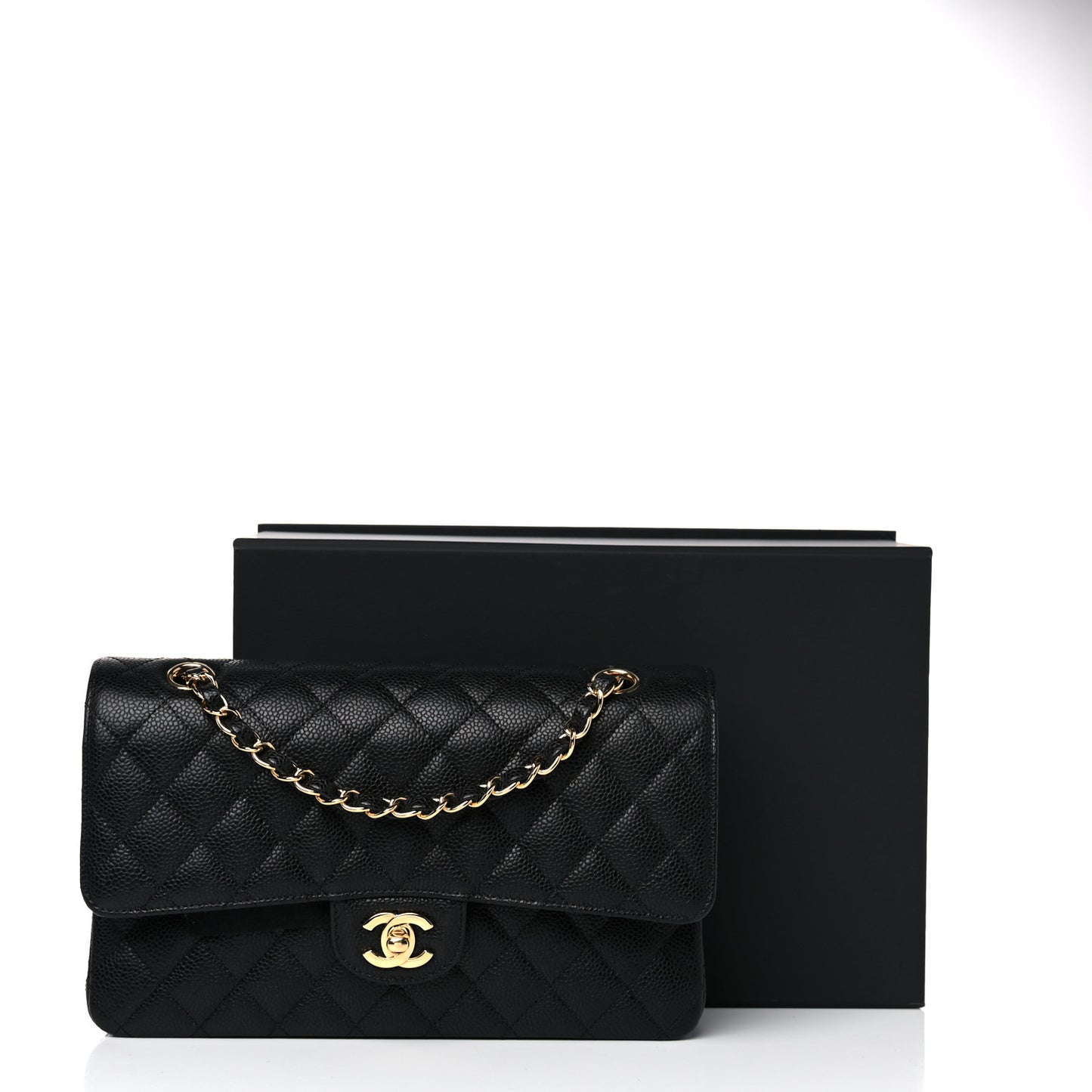 Caviar Quilted Medium Double Flap Black