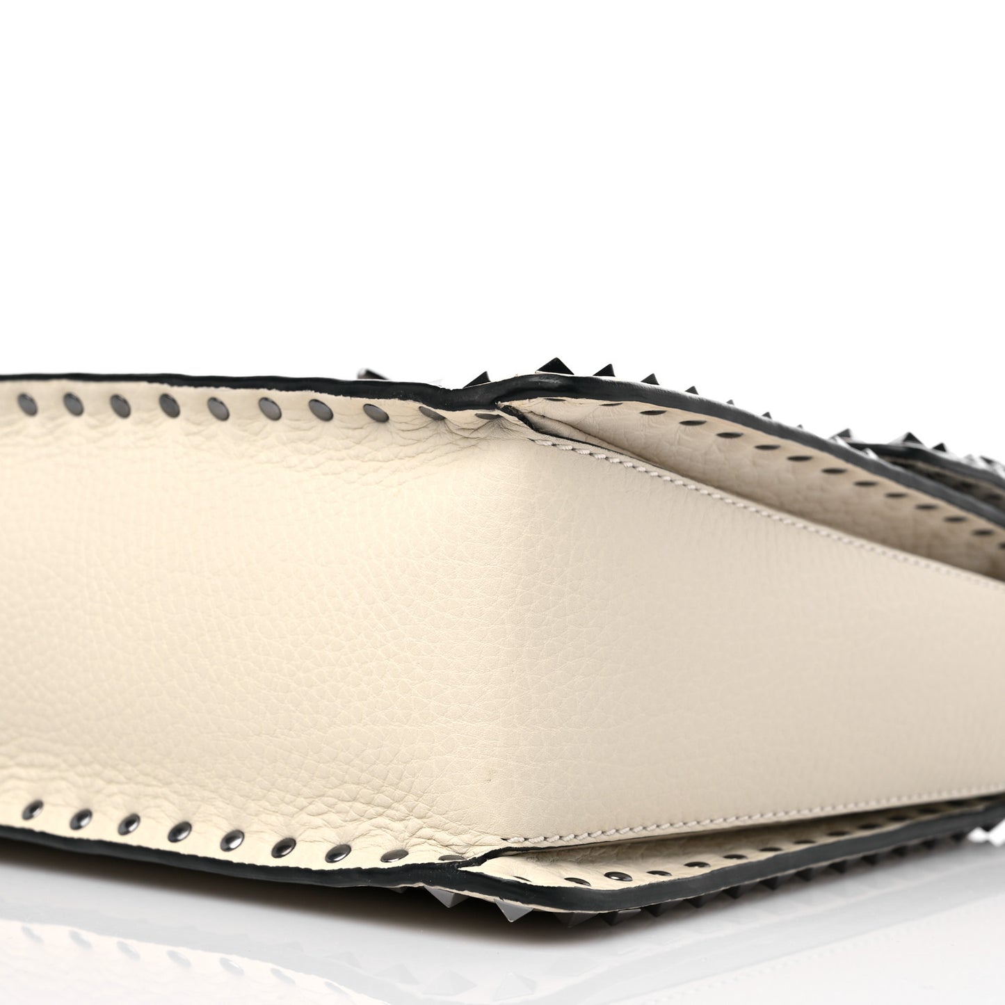 Grained Calfskin Rockstud Top Handle Flap Shoulder Bag Light Ivory