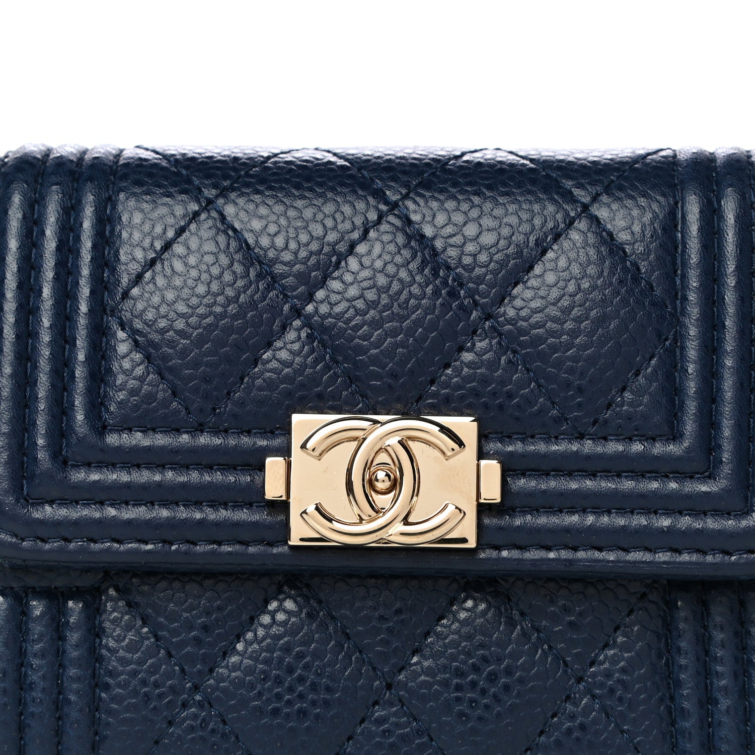 Chanel Caviar Quilted Compact Boy Wallet Blue 8 of 12