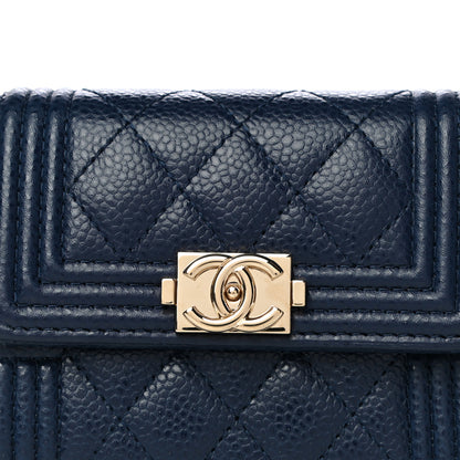 Chanel Caviar Quilted Compact Boy Wallet Blue 8 of 12
