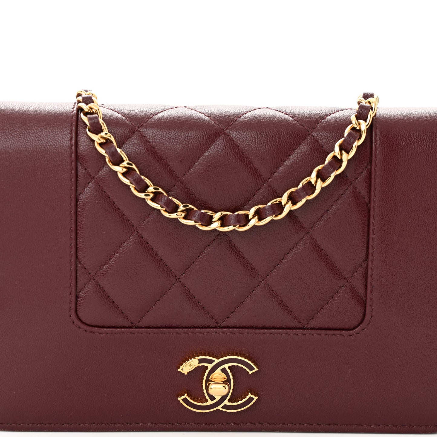 Sheepskin Quilted Mademoiselle Vintage Wallet On Chain WOC Burgundy