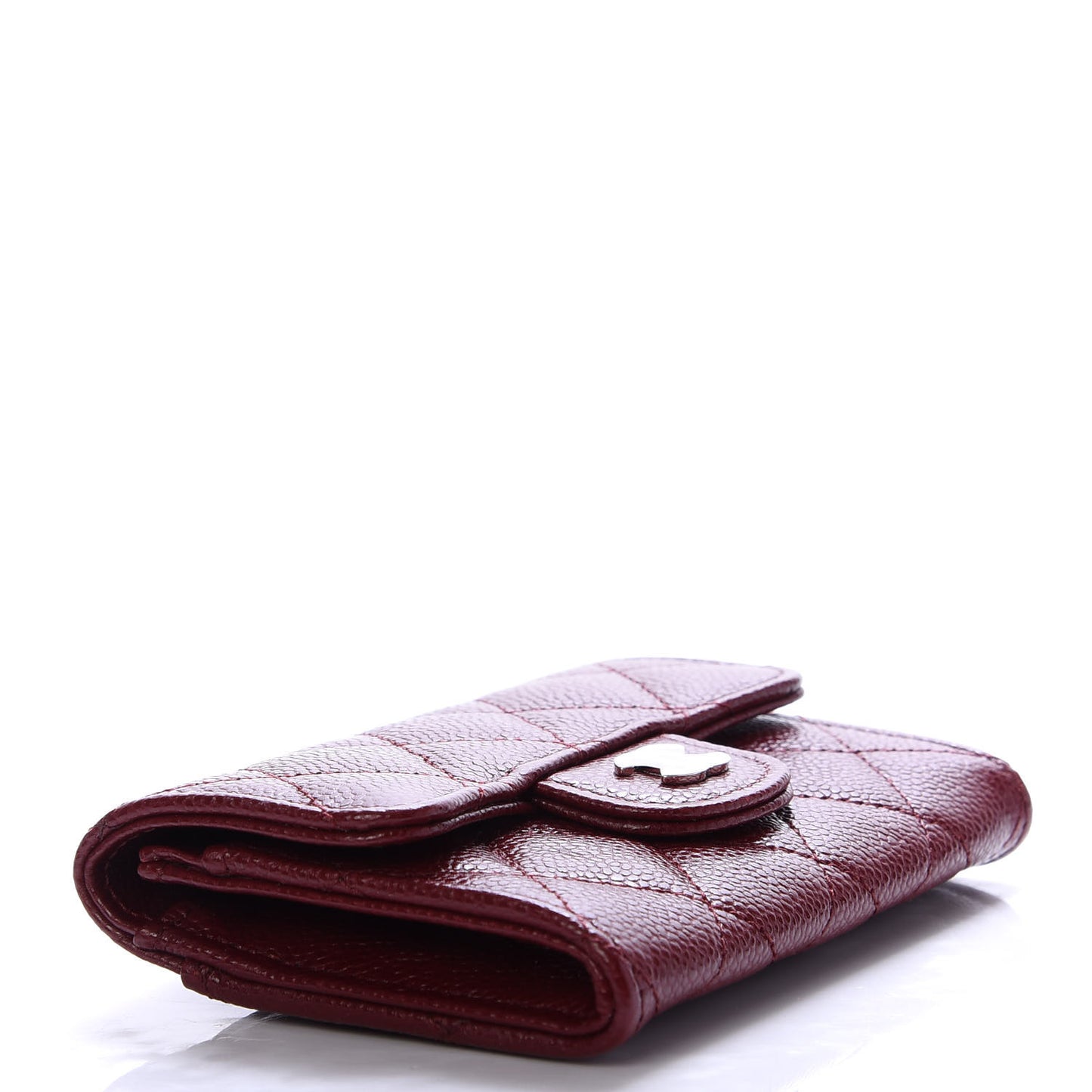 Caviar Quilted Flap Card Holder Wallet Dark Red
