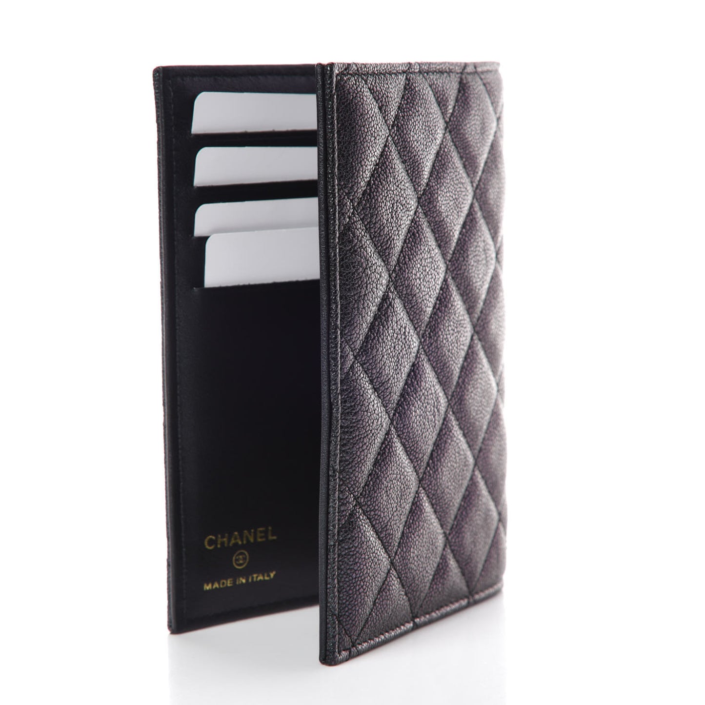 Iridescent Caviar Quilted Passport Holder Black